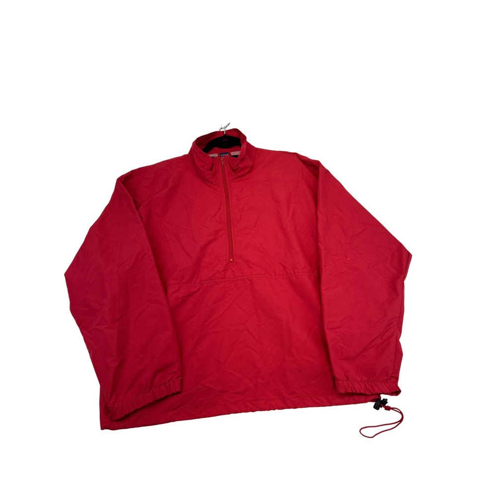 Lands' End‎ Windbreaker Jacket Mens L Red Quarter Zip Mesh Lined Vintage